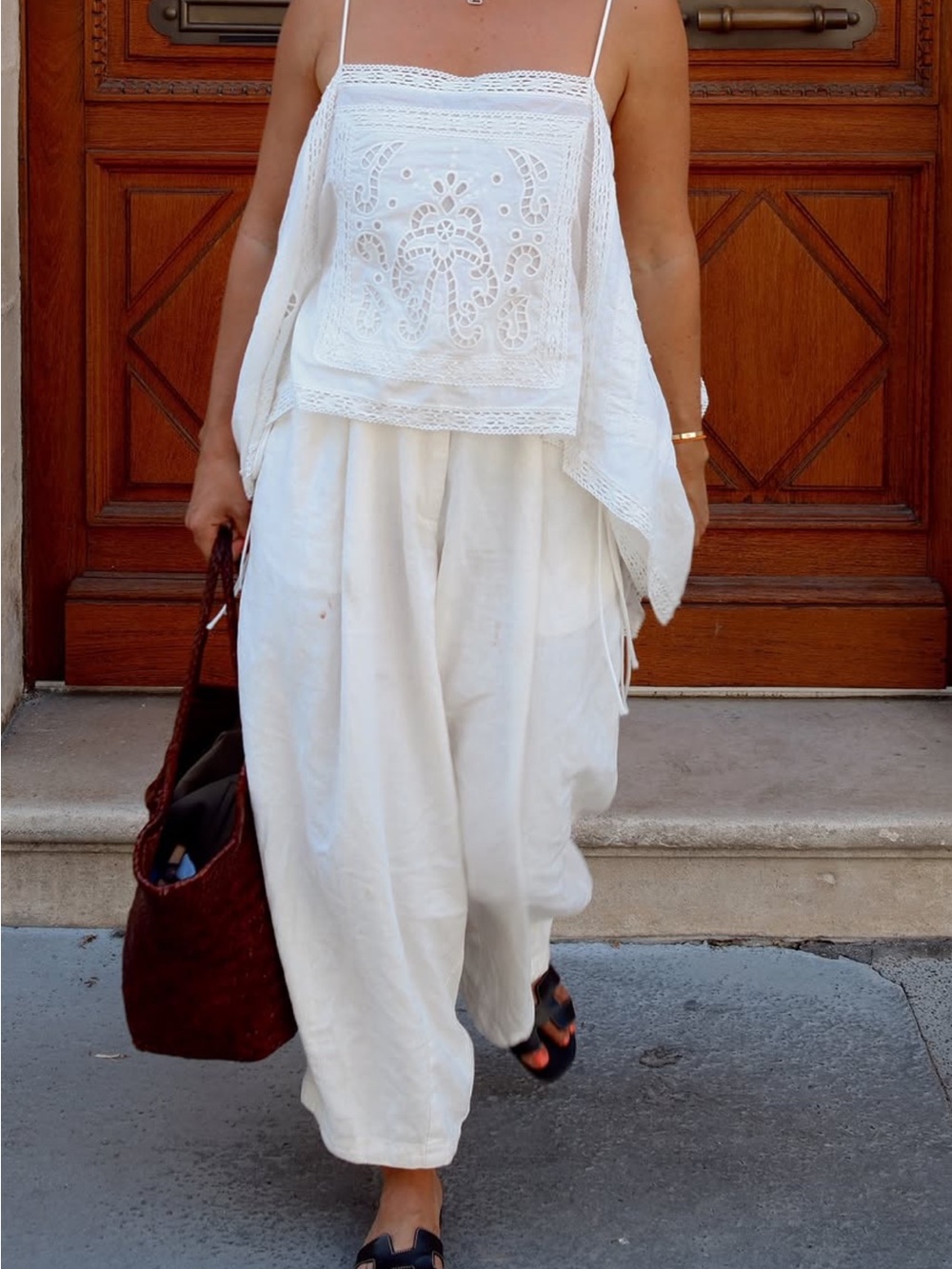 H&M Romantic Scarf Side-Tie White Eyelet Lace Hem Tank Top- NEW WITH TAGS